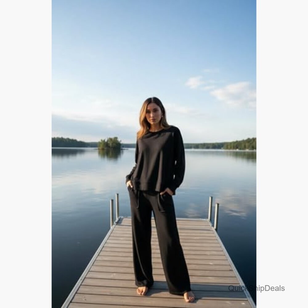 Polyester Blend Lounge Set with Side Split Sweats… - image 5